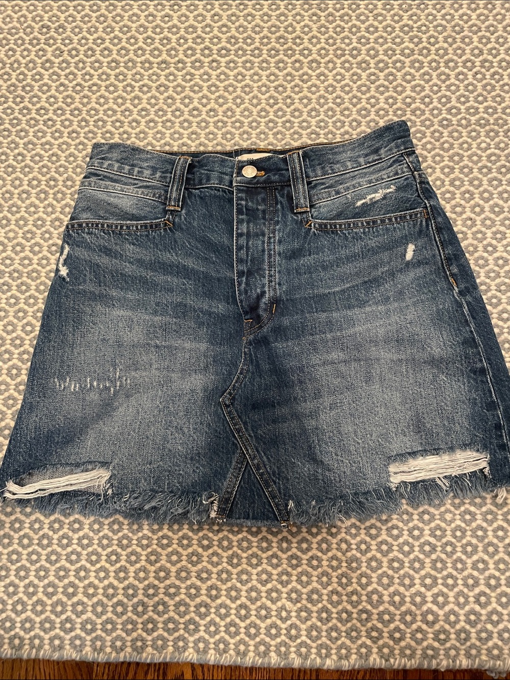 Madewell Washed Blue Distressed Denim Mini Skirt